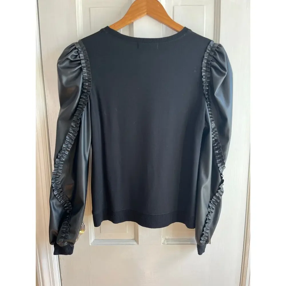 Generation Love Georgia SOFT Faux Leather Sleeve Top - Solid Black - Size XS - Picture 6 of 9